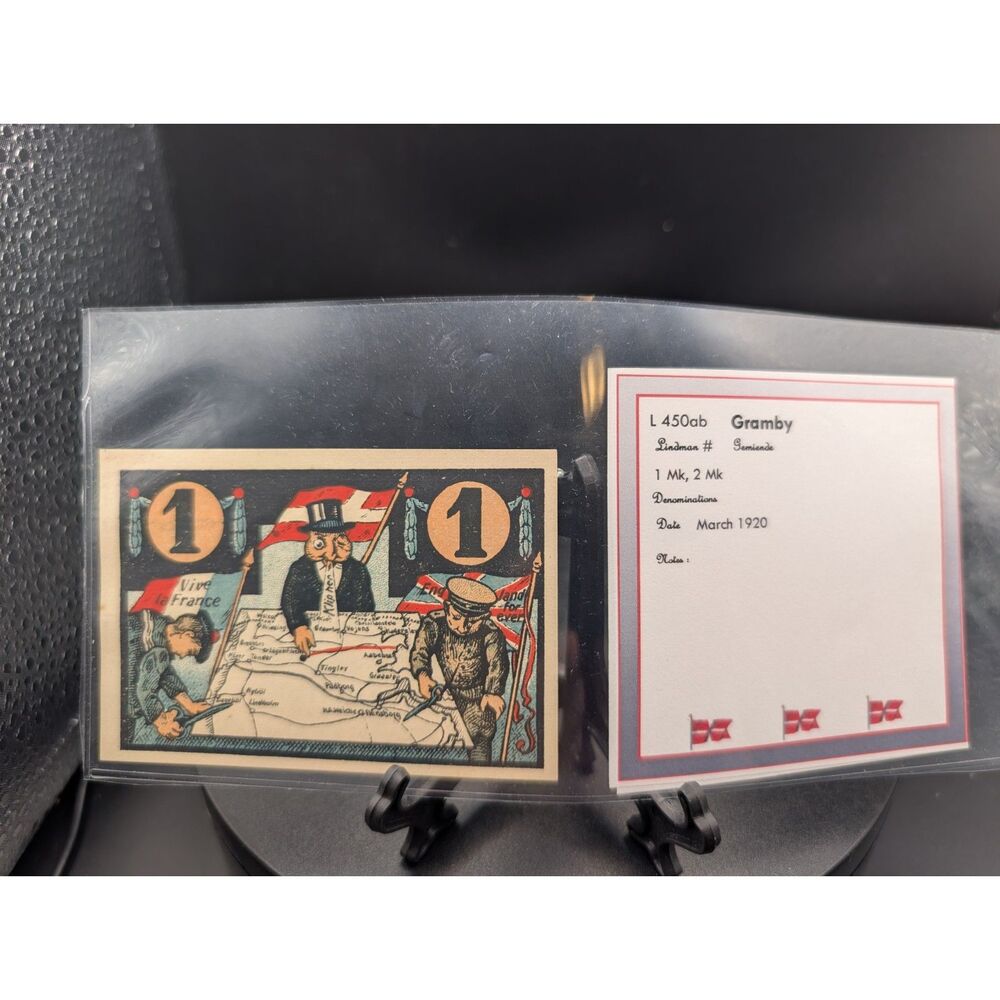 1920 Germany Gramby Schleswig Plebiscite Propaganda 1 Mark Note Serial 37956